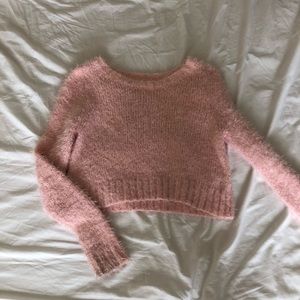 Fuzzy long sleeve crop top